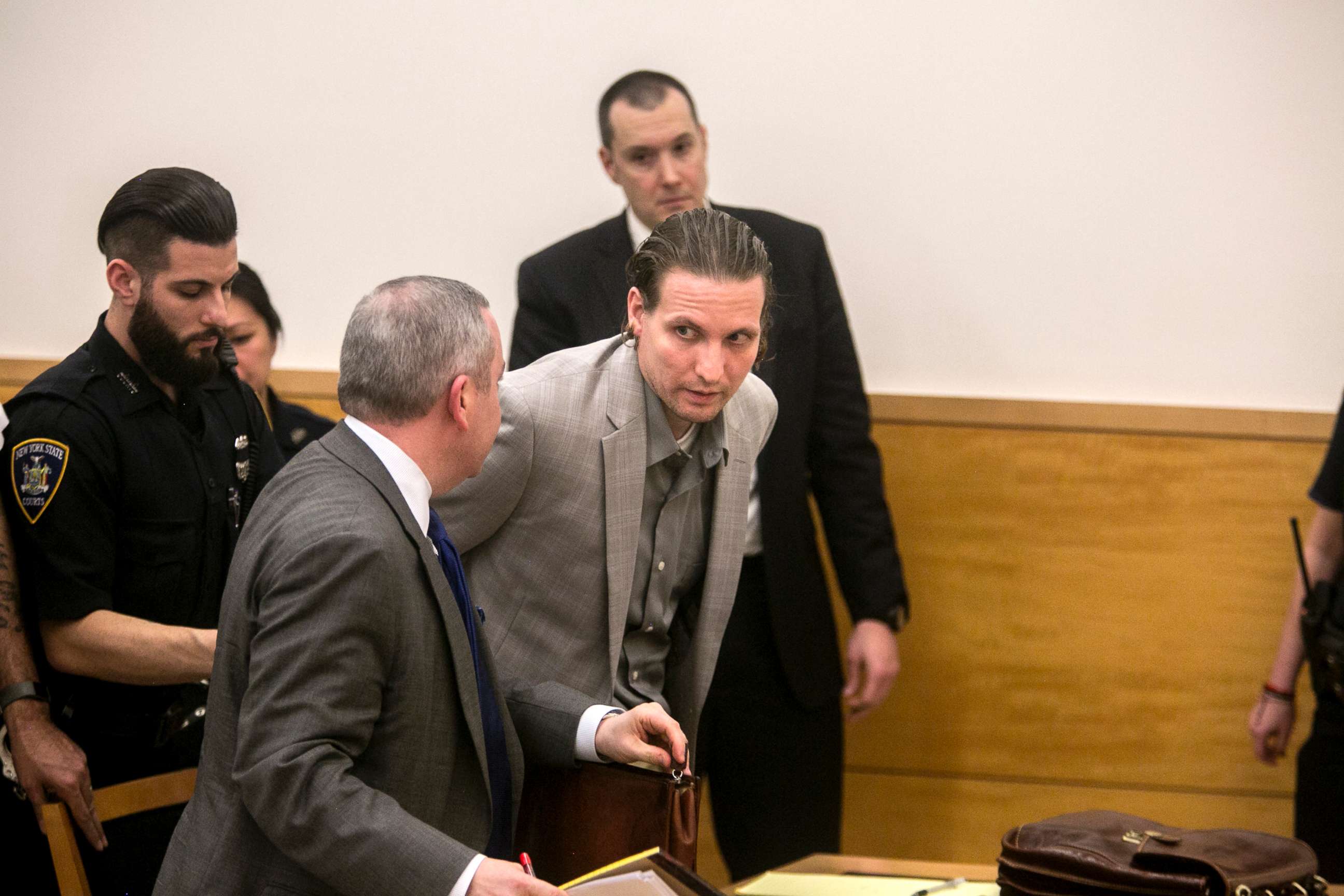 PHOTO:John Giuca, who was convicted of murder in 2005 in the death of Mark Fisher, is taken away after Judge Danny Chun decided not to release him while awaiting a retrial at Brooklyn Supreme Court in Brooklyn, New York, Feb. 20, 2018.