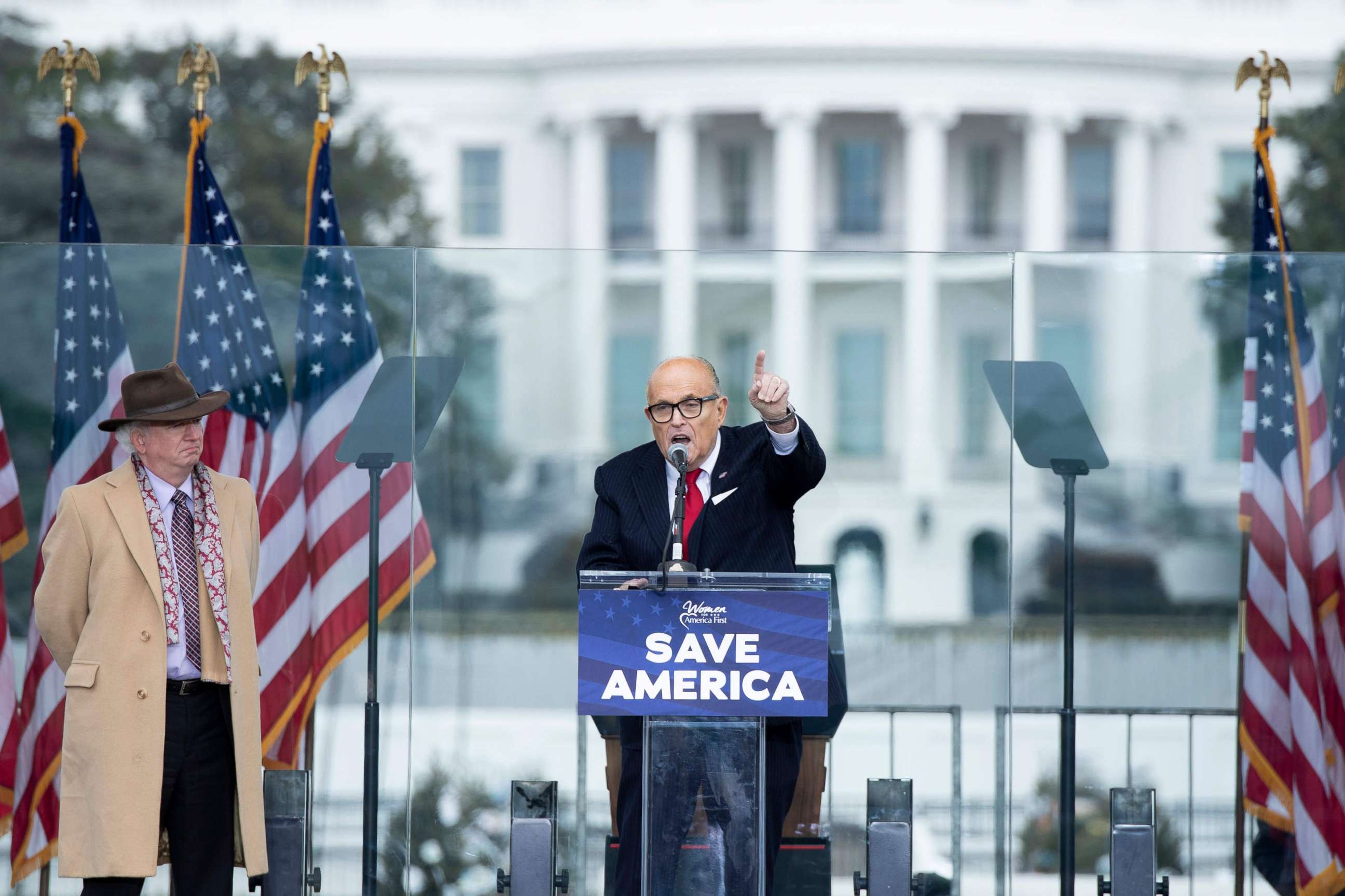 PHOTO: President Donald Trump's personal lawyer Rudy Giuliani speaks to supporters from The Ellipse near the White House on Jan. 6, 2021, in Washington, D.C.