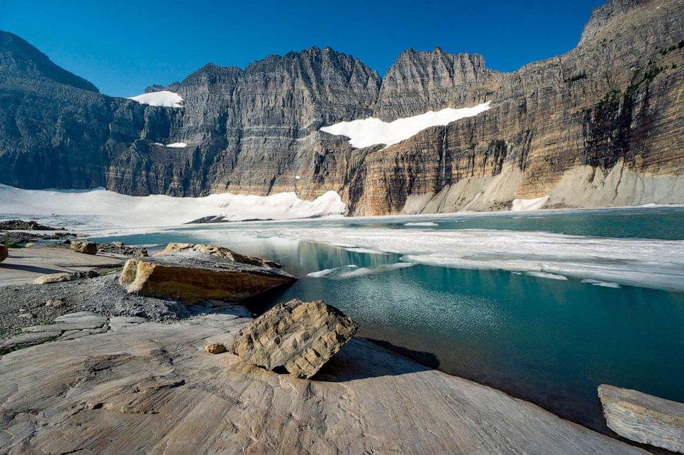 PHOTO: FILE - Glacial striations and receding Grinnell and Salamander glaciers in cirque, Glacier National Park, Montana.