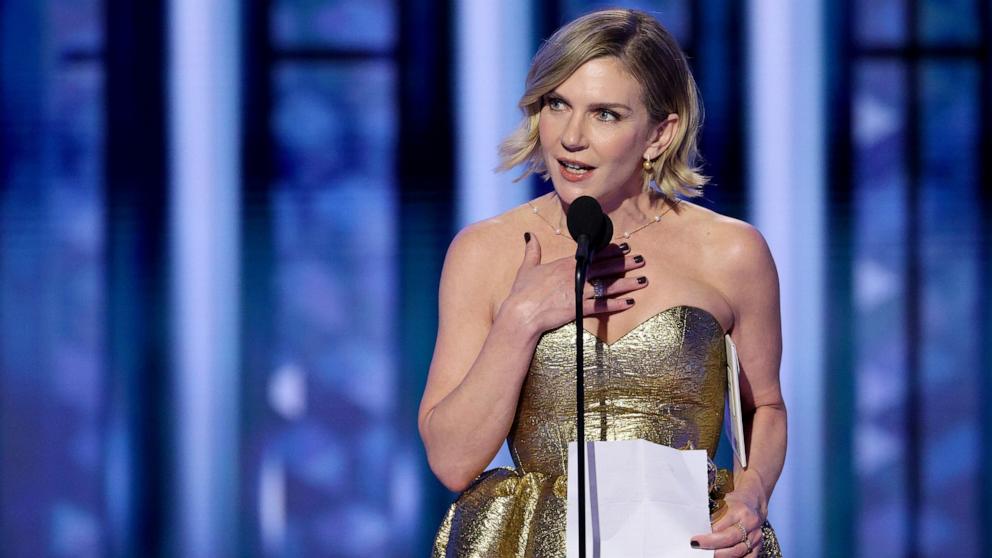 PHOTO: Rhea Seehorn accepts the Best Performance by a Lead Actress in a TV Series, Drama Award for "Pluribus" during the 83rd Annual Golden Globes in Beverly Hills, Calif., January 11, 2026.