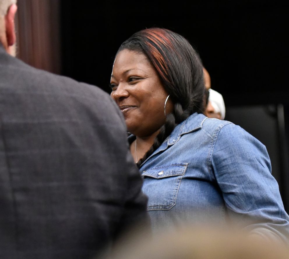 PHOTO: Shanara Mobley, birth mother of Kamiyah Mobley, smiles as she leaves the sentencing of Gloria Williams, June 8, 2018 at the Duval County Courthouse in Jacksonville, Fla.