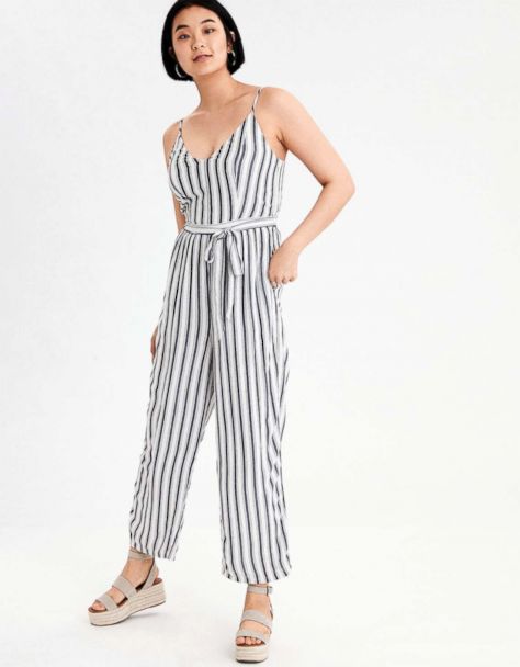 american eagle blue and white striped jumpsuit