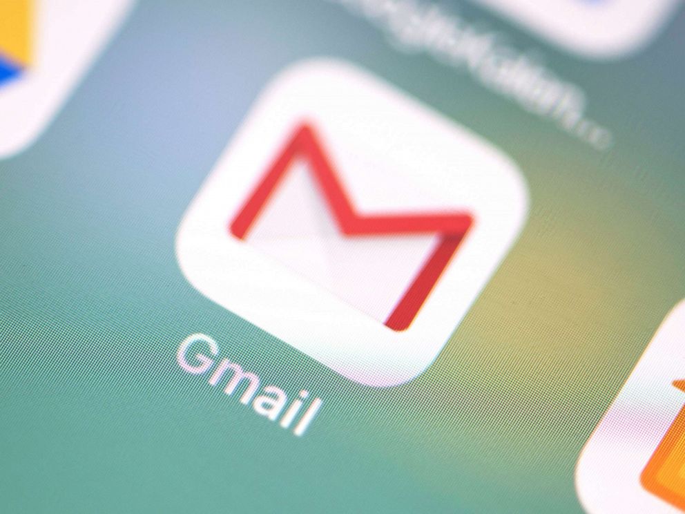 PHOTO: The logo of the Gmail application can be seen on the screen of an iPhone.