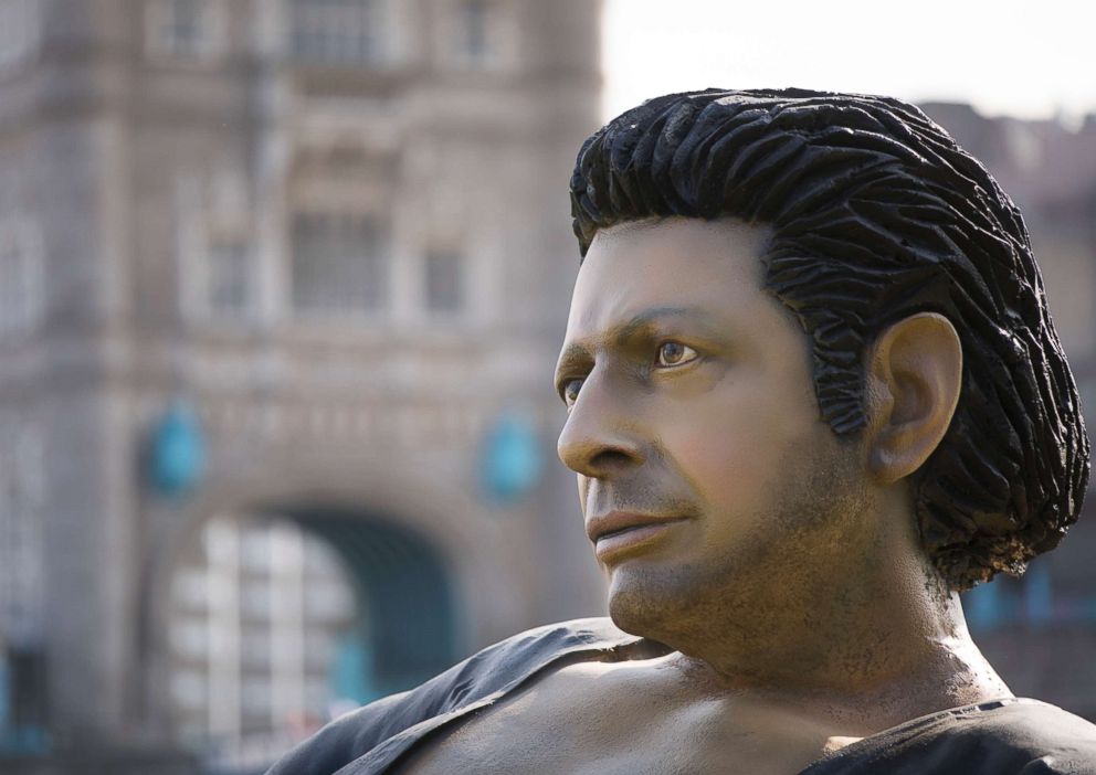 PHOTO: To celebrate 25 years since Jurassic Park first premiered in the UK, the streaming service NOW TV unveiled a Jeff Goldblum statue at Potters Field Park, July 18, 2018, in London.