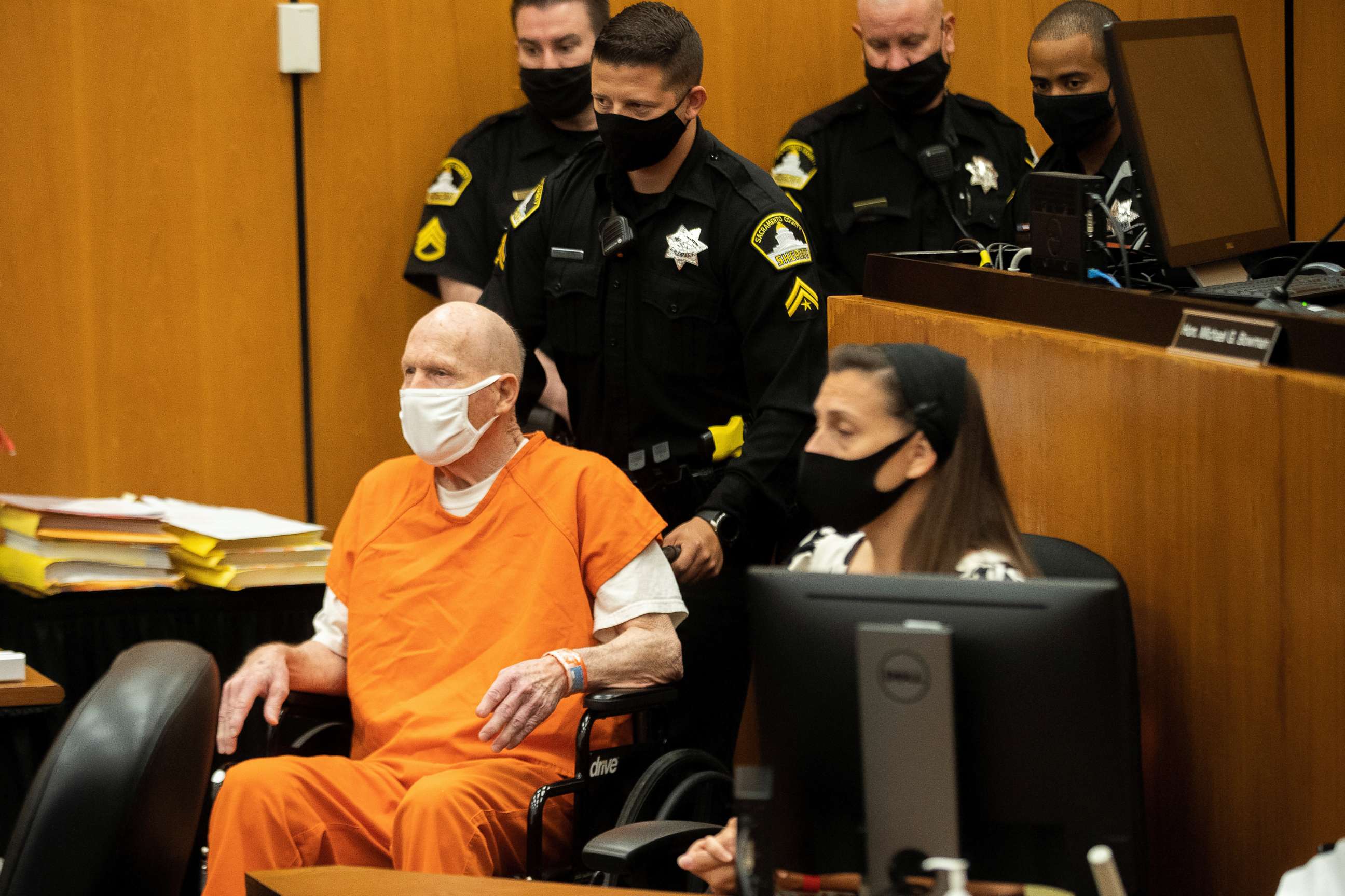 PHOTO: Joseph James DeAngelo, known as the Golden State Killer, arrives for the first day of victim impact statements at the Gordon D. Schaber Sacramento County Courthouse in Sacramento, Calif., Aug. 18, 2020.