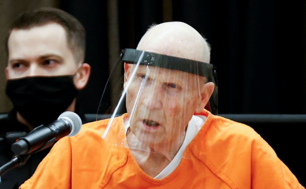 PHOTO: Former police officer Joseph James DeAngelo Jr. speaks at the Sacramento County courtroom during a hearing on crimes attributed to the Golden State Killer, in Sacramento, Calif., June 29, 2020.