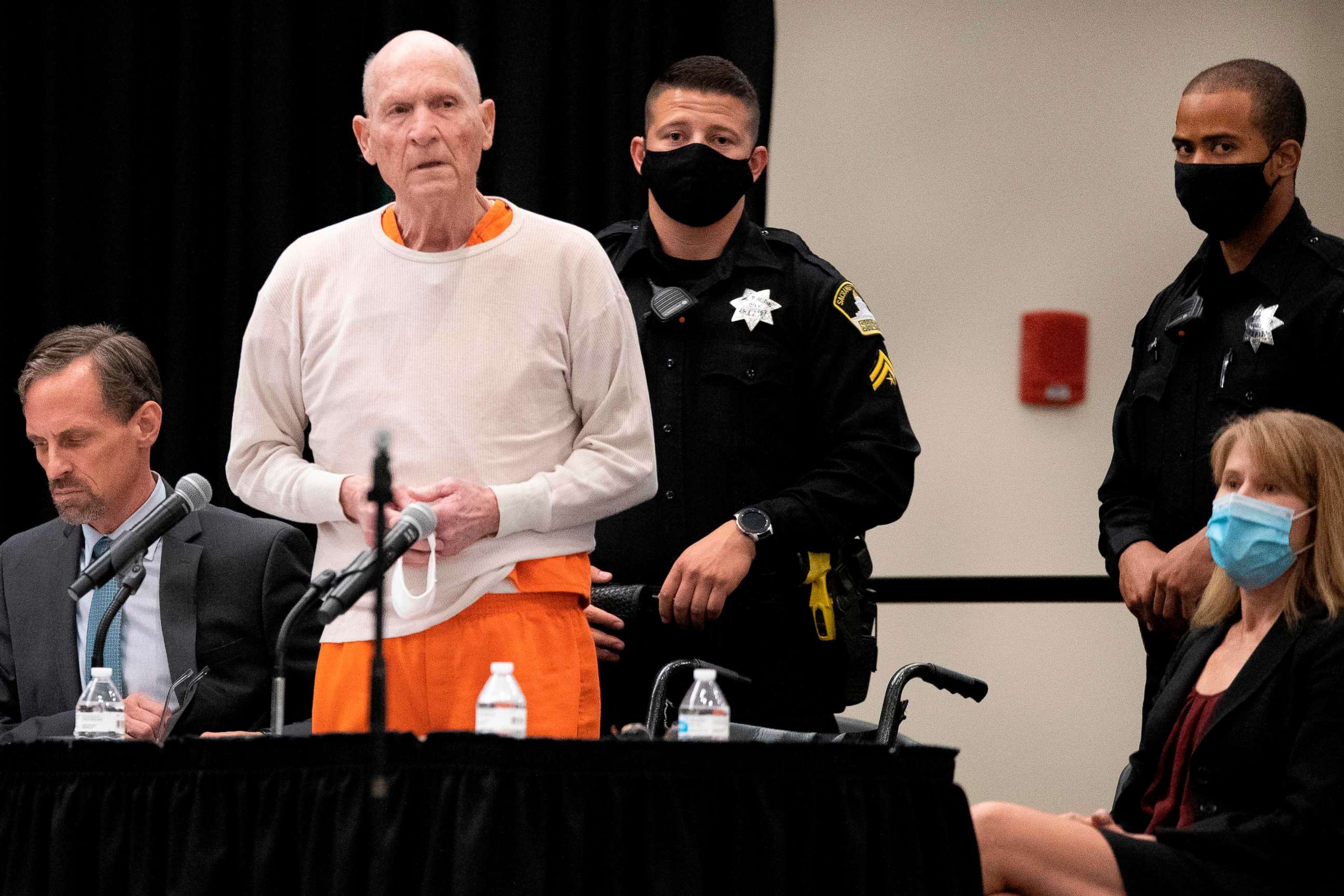 PHOTO: Joseph James DeAngelo, who was dubbed the "Golden State Killer," speaks at his sentencing hearing in Sacramento, Calif., Aug. 21, 2020.