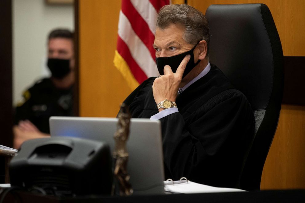 PHOTO: Sacramento Superior Court Judge Michael Bowman listens to a speaker on the first day of victim impact statements at the Gordon D. Schaber Sacramento County Courthouse in Sacramento, Calif., Aug. 18, 2020.