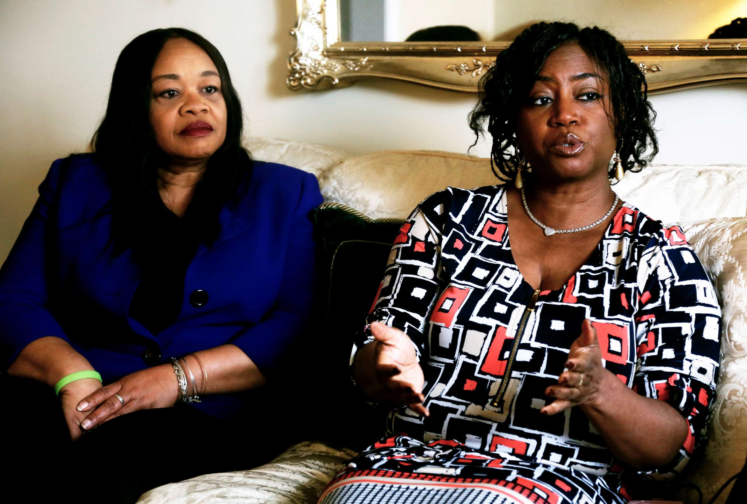 PHOTO: Sandra Thompson, right, speaks alongside Sandra Harrison, both golfers and members of a group of local women known as Sisters in the Fairway, during an interview on April 24, 2018, in York, Pa.