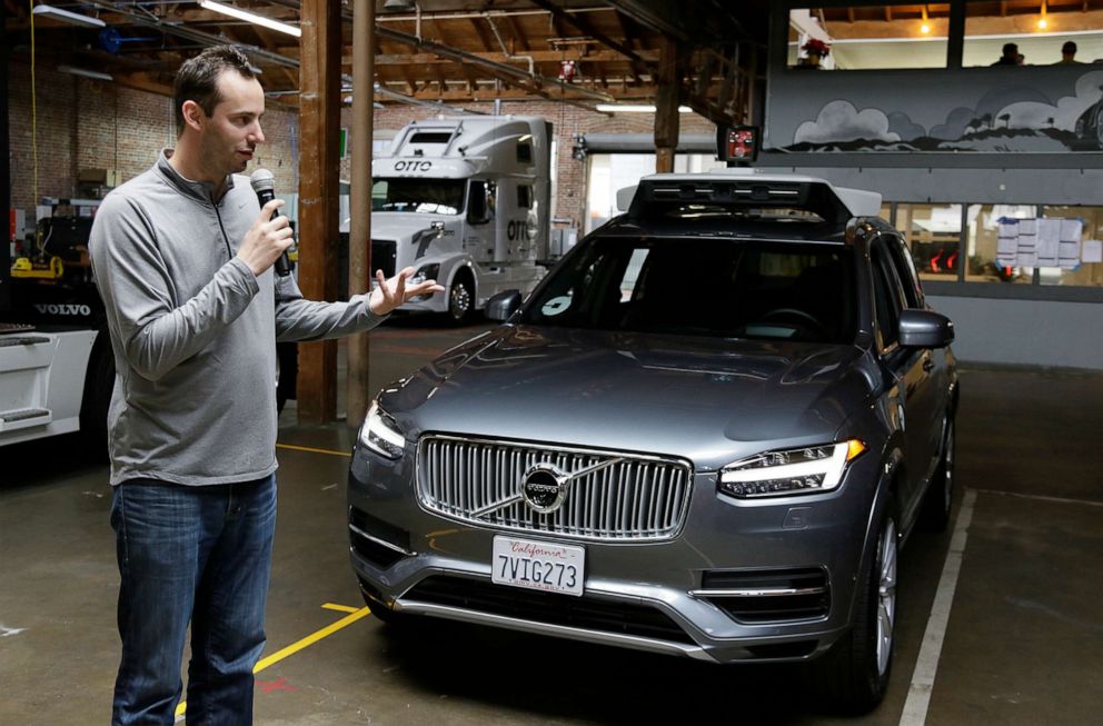 PHOTO: Anthony Levandowski speaks to the press about Uber's driverless car in San Francisco, Dec. 13, 2016.