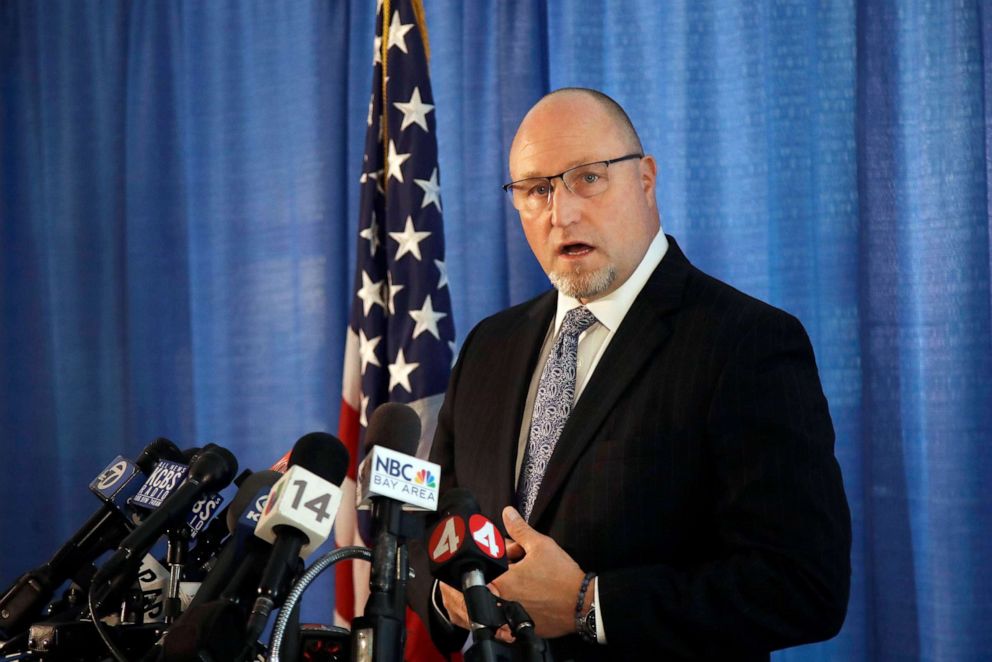 PHOTO: John F. Bennett, Special Agent in Charge, Federal Bureau of Investigation, speaks at a news conference to announce charges against Anthony Levandowski at a federal courthouse in San Jose, Calif., Aug. 27, 2019.