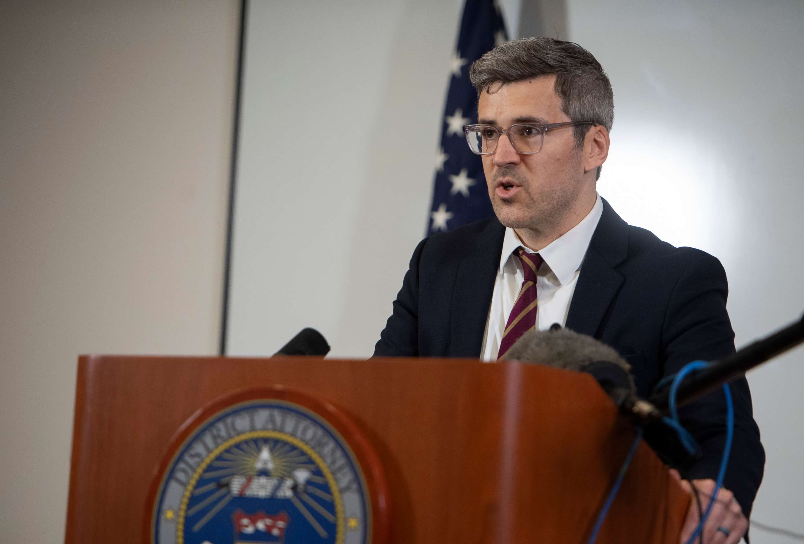 PHOTO: District Attorney Gordon McLaughlin answers questions following the news that two former Loveland police officers will face criminal charges for the June 2020 arrest of an elderly woman in Fort Collins, Colo., May 19, 2021.