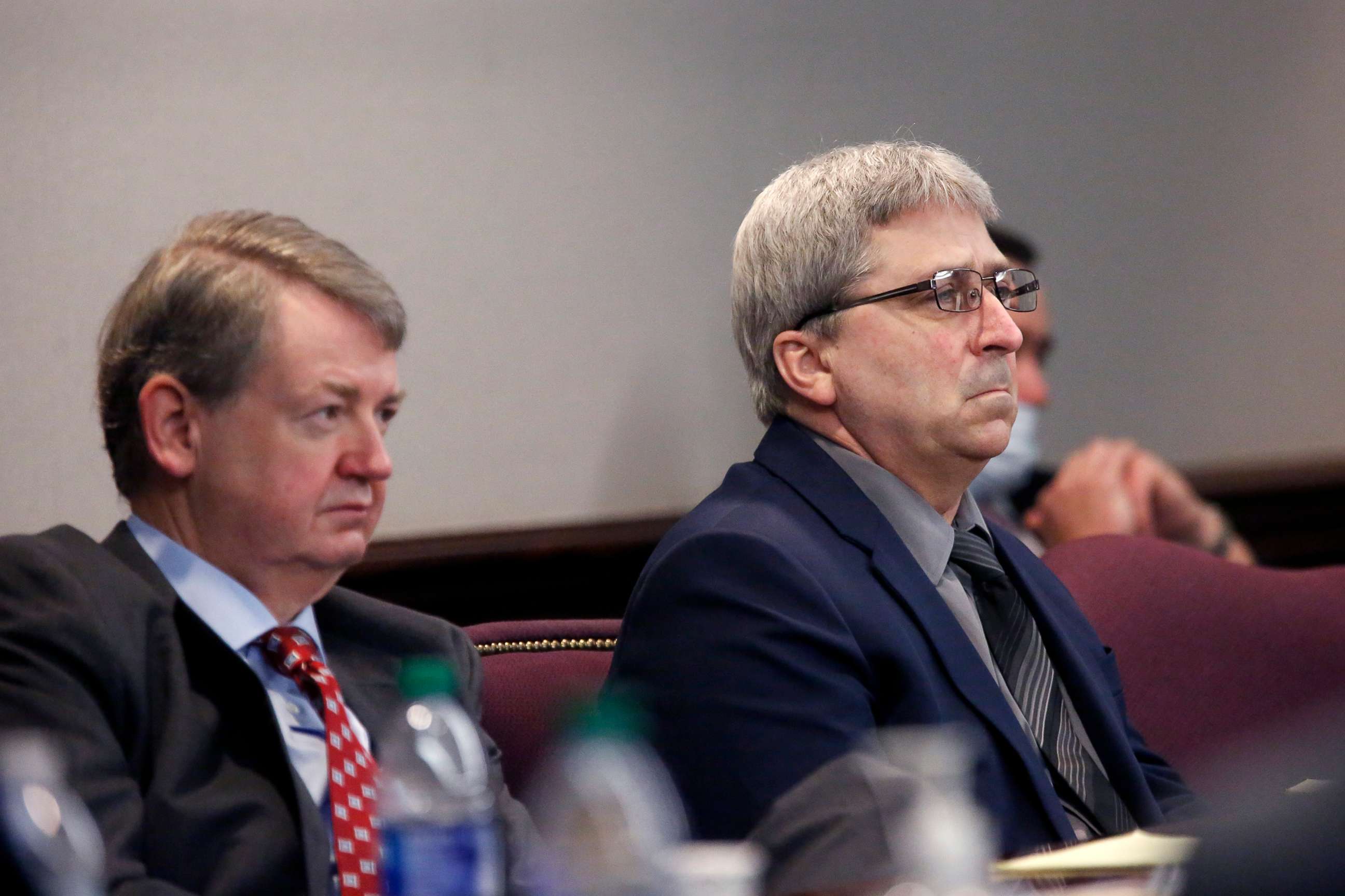 PHOTO: Defense attorney Kevin Gough and defendant William "Roddie" Bryan listen as the prosecutors make their final rebuttal before the jury begins deliberations in death of 25-year-old Ahmaud Arbery, in Brunswick, Ga., Nov. 23, 2021. 