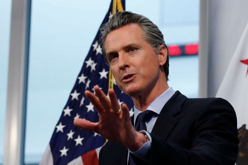 PHOTO: Gov. Gavin Newsom speaks during his daily news briefing at the Governor's Office of Emergency Services in Rancho Cordova, Calif., April 9, 2020.