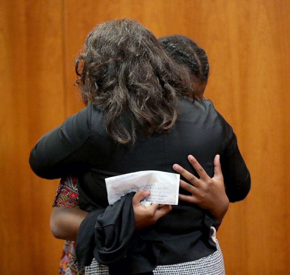 PHOTO: Grace and Charisse react after being denied early release during hearing in front of judge Mary Ellen Brennan, July 20, 2020, at Oakland County Court in Pontiac, Mich.