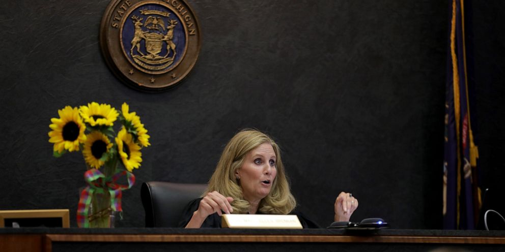 PHOTO: The honorable Mary Ellen Brennan addresses the court during an early release hearing for Grace, July 20, 2020, at Oakland County Court in Pontiac, Mich.