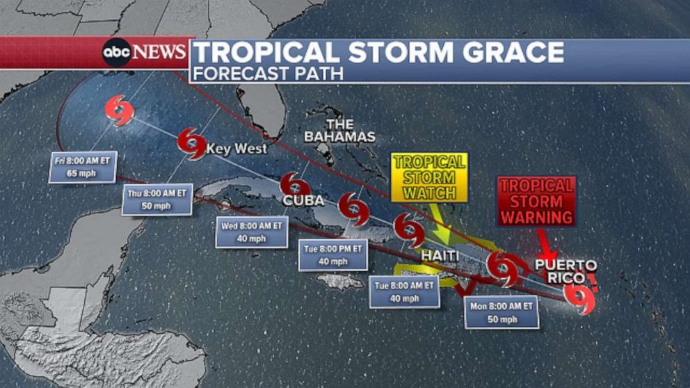 PHOTO: Tropical Storm Grace forecast path map.