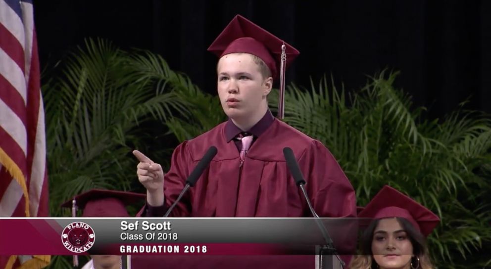 PHOTO: Sef Scott delivers a speech during his graduation.