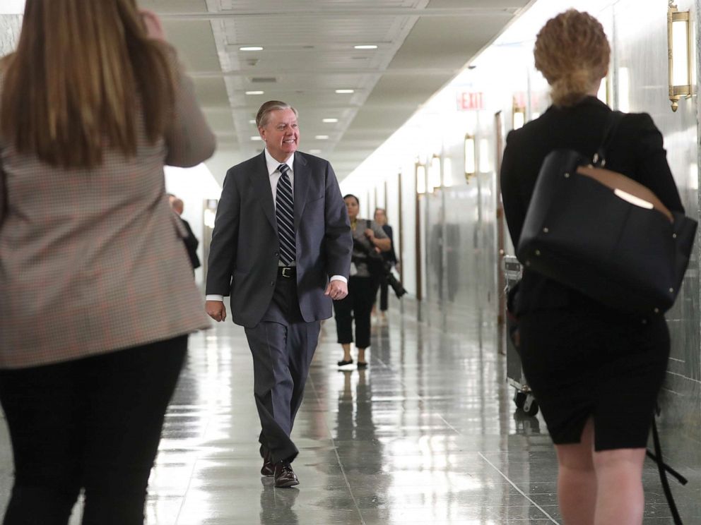 PHOTO: Chairman of the Senate Judiciary Committee Lindsey Graham (R-SC) walks to a committee hearing on Capitol Hill, Oct. 24, 2019.