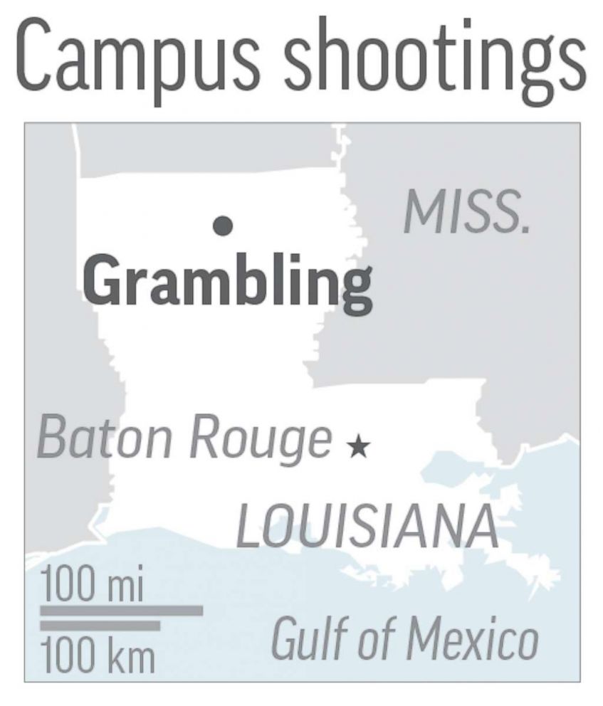 PHOTO: Map locates Grambling, La, where 2 people were shot at state university.