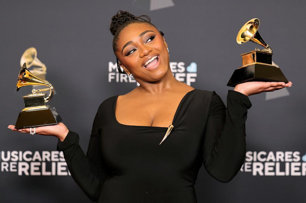 PHOTO: Samara Joy, winner of Best Jazz Vocal Album for 'A Joyful Holiday' poses in the press room during the 67th Annual GRAMMY Awards Feb. 2, 2025 in Los Angeles.