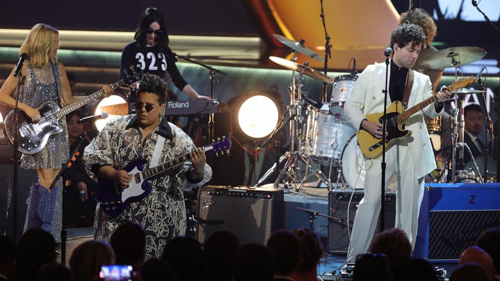 PHOTO: Brittany Howard and Taylor Goldsmith of DAWES perform onstage during the 67th Annual GRAMMY Awards, Feb. 2, 2025 in Los Angeles.