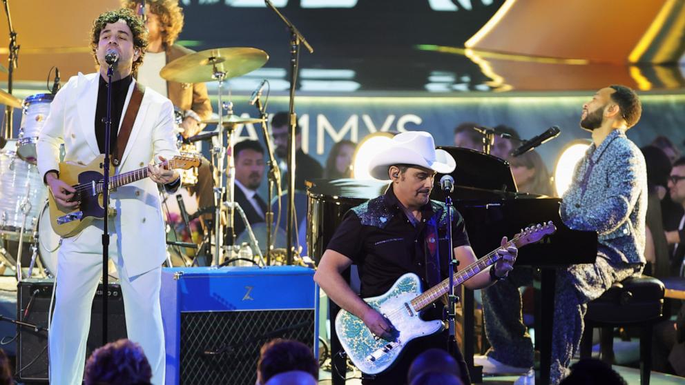 PHOTO: Taylor Goldsmith of Dawes, Brad Paisley, and John Legend perform during the 67th Annual GRAMMY Awards, Feb. 2, 2025 in Los Angeles.