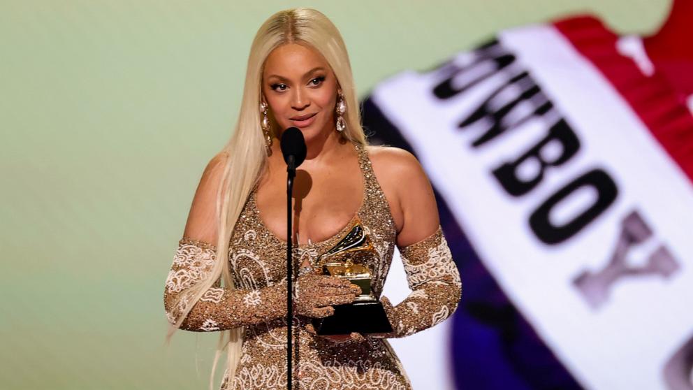 PHOTO: Beyonce accepts the Best Country Album award for "COWBOY CARTER" during the 67th Annual GRAMMY Awards Feb. 2, 2025 in Los Angeles.