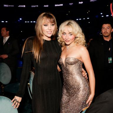 PHOTO: Miley Cyrus and Sabrina Carpenter attend the 67th Annual GRAMMY Awards, Feb. 2, 2025 in Los Angeles.