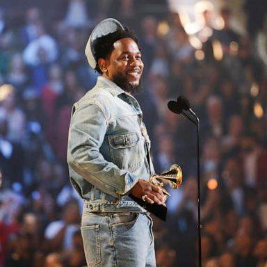 PHOTO: Kendrick Lamar accepts the Record of the Year award for 'Not Like Us' onstage during the 67th Annual GRAMMY Awards, Feb. 2, 2025, in Los Angeles.