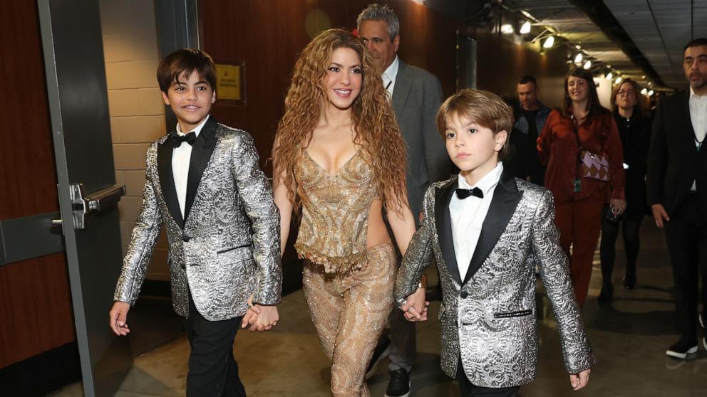 PHOTO: Shakira and sons Milan and Sasha attend the 67th Annual Grammy Awards in Los Angeles, Feb. 2, 2025.