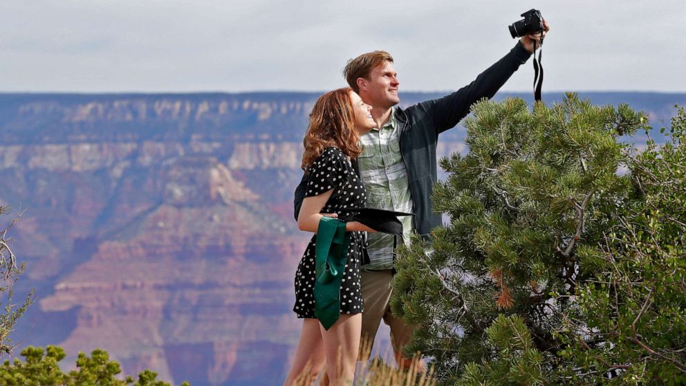 PHOTO: Recent Baylor University graduate Cady Malachowski takes a photo with Andrew Fink at the Grand Canyon, May 15, 2020, in Grand Canyon, Ariz. 