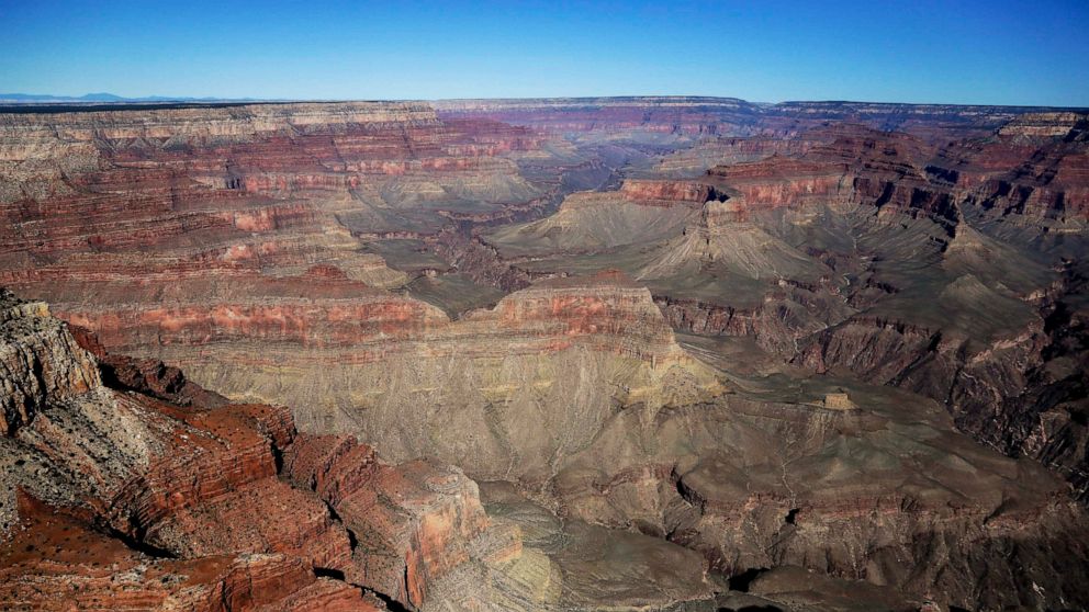 PHOTO: In this Oct. 5, 2013 file photo, the Grand Canyon National Park is covered in the morning sunlight as seen from a helicopter near Tusayan, Ariz.