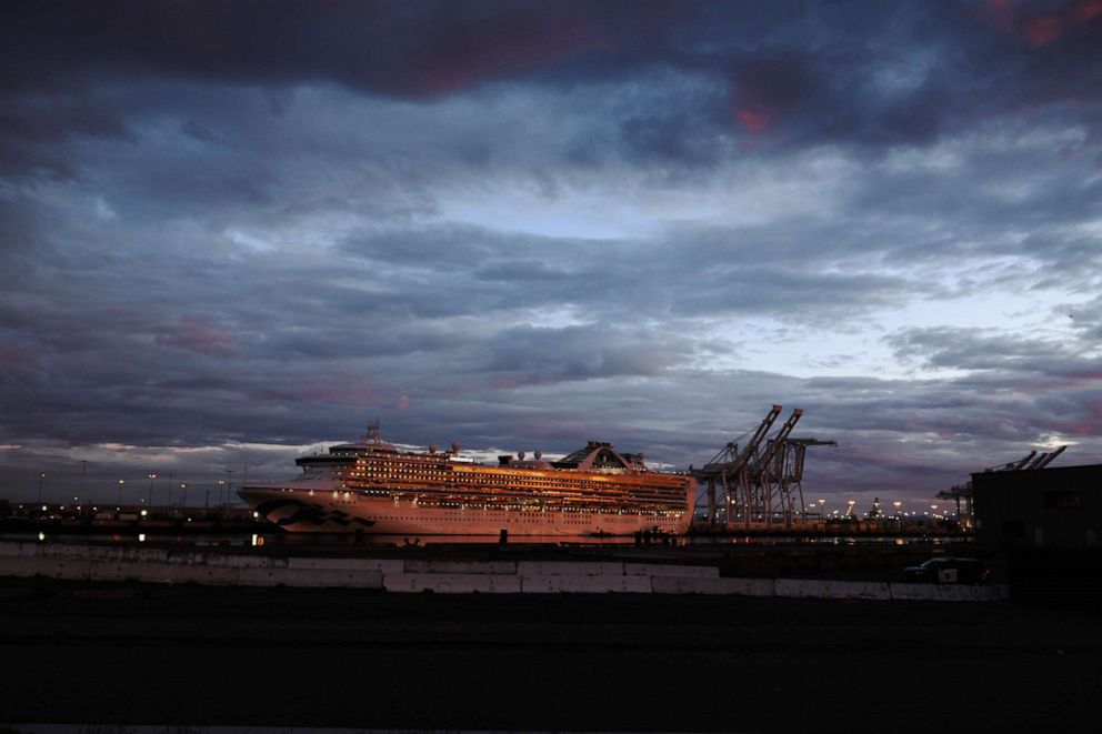 PHOTO: The Grand Princess cruise ship, which was carrying passengers who tested positive for the novel coronavirus, is seen berthed at the Port of Oakland for a second night in Oakland, California, U.S., March 10, 2020.