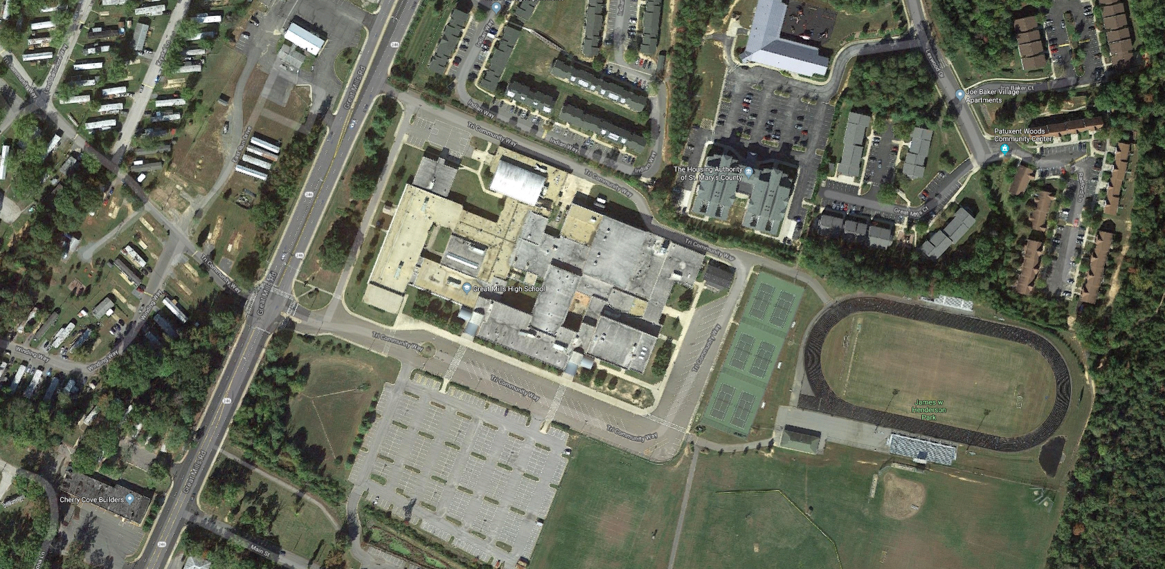 PHOTO: A Google map shows the location of Great Mills High School in Great Mills, M.D.