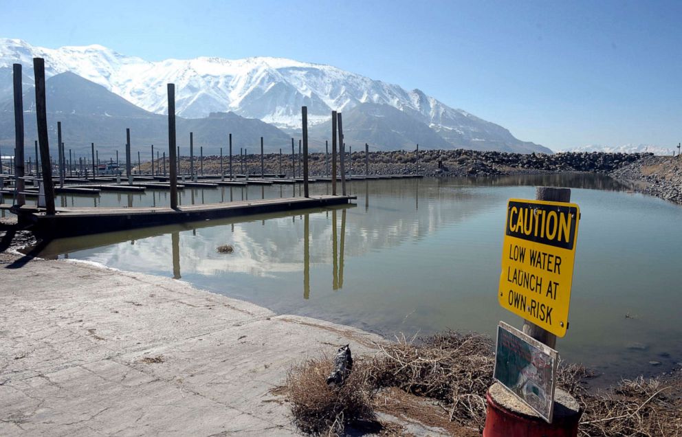 PHOTO: In this Feb. 25, 2016 file photo signs of the Great Salt Lake's low water level are evident at the Great Salt Lake Marina State Park in Utah.