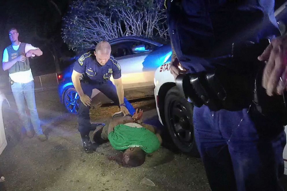 PHOTO: This image from video from Louisiana state trooper Lt. John Clary's body-worn camera shows trooper Kory York standing over Ronald Greene on his stomach on May 10, 2019, outside of Monroe, La. 