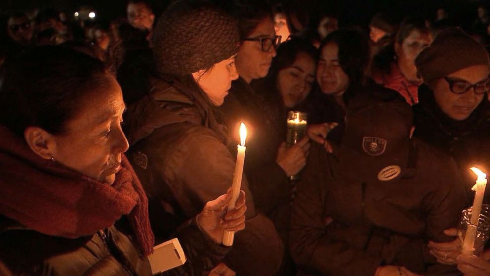 PHOTO: People gather at Glen Island Park in New Rochelle, New York, for a vigil in honor of Valerie Reyes, whose body was found in a suitcase along a Connecticut road, Feb. 7, 2019.