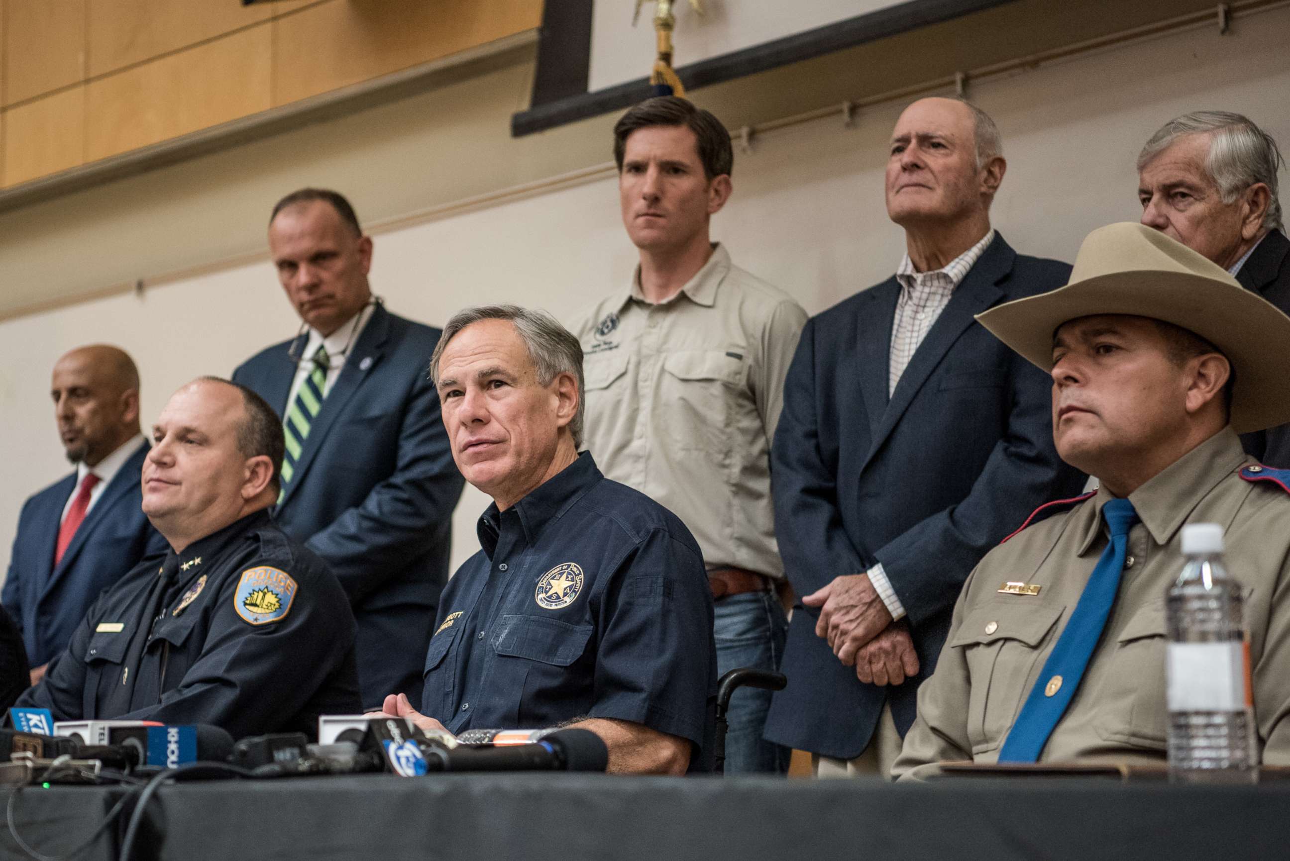 PHOTO: Texas Gov. Greg Abbott holds a press conference with local and federal law enforcement at the University of Texas of the Permian Basin following a deadly shooting spree on Sept. 1, 2019, in Odessa, Texas.