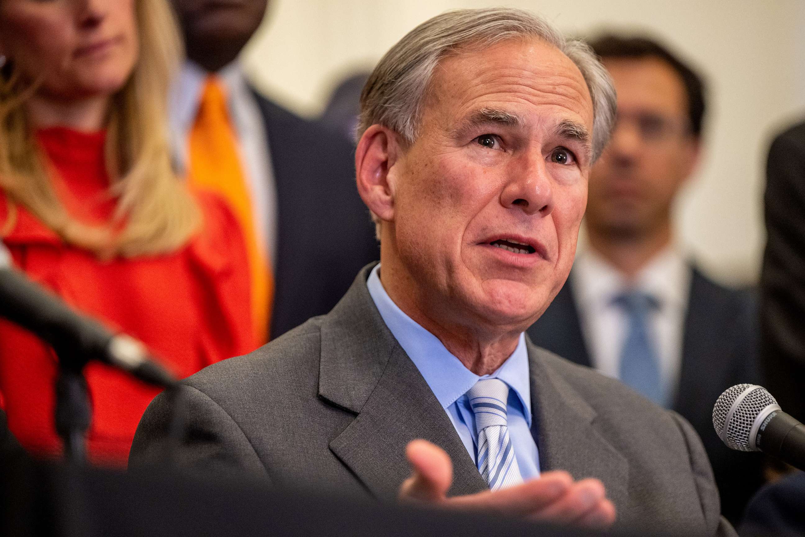 PHOTO: Texas Gov. Greg Abbott speaks during a news conference, March 15, 2023, in Austin, Texas.