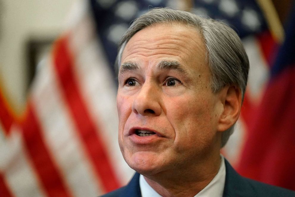 PHOTO: Texas Gov. Greg Abbott speaks at a news conference, June 8, 2021, in Austin, Texas.