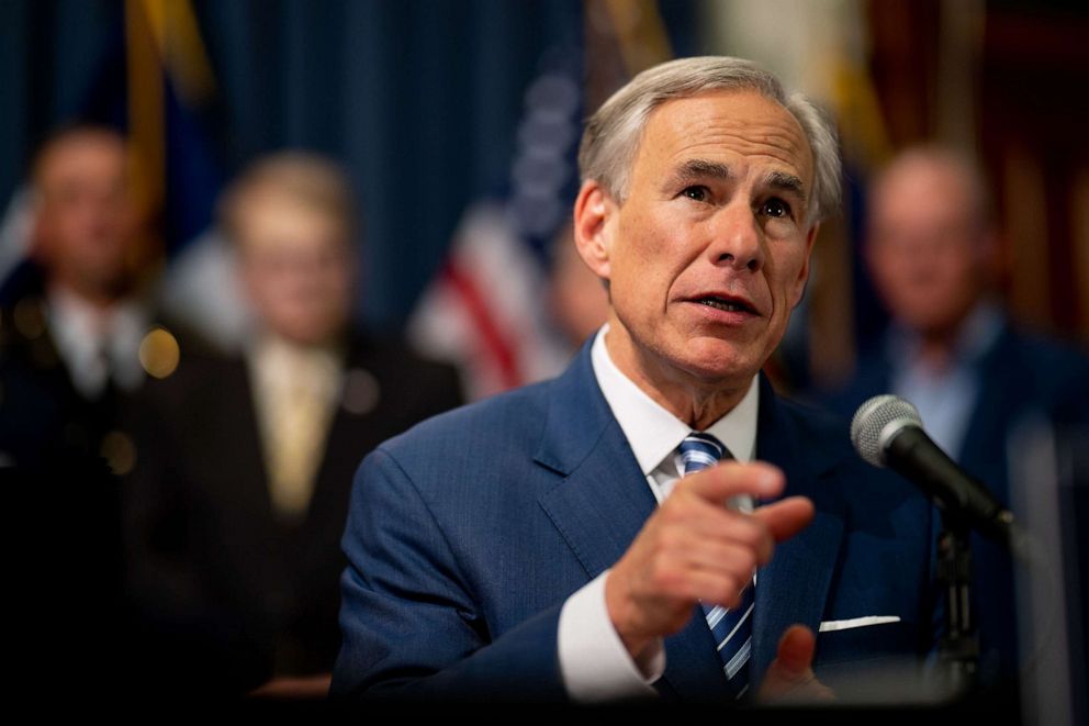 PHOTO: Texas Gov. Greg Abbott speaks during a news conference at the Texas State Capitol, June 8, 2023, in Austin, Texas.