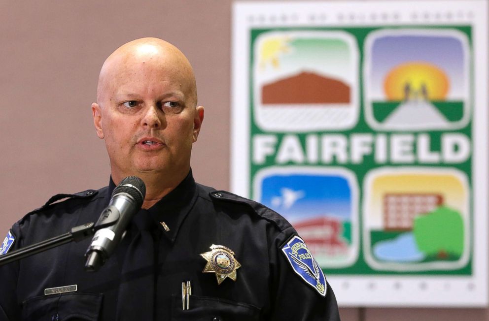 PHOTO: Lt. Greg Hurlbut of the Fairfield Police Department discusses the charges brought against a Fairfield couple, May 14, 2018, in Fairfield, Calif.