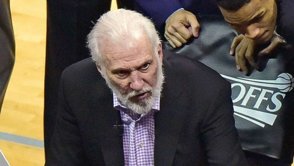 PHOTO: Head coach Gregg Popovich of the San Antonio Spurs coaches during the first half of Game 6 of the Western Conference Quarterfinals against the Memphis Grizzlies during the 2017 NBA Playoffs at FedExForum, April 27, 2017, in Memphis, Tenn. 