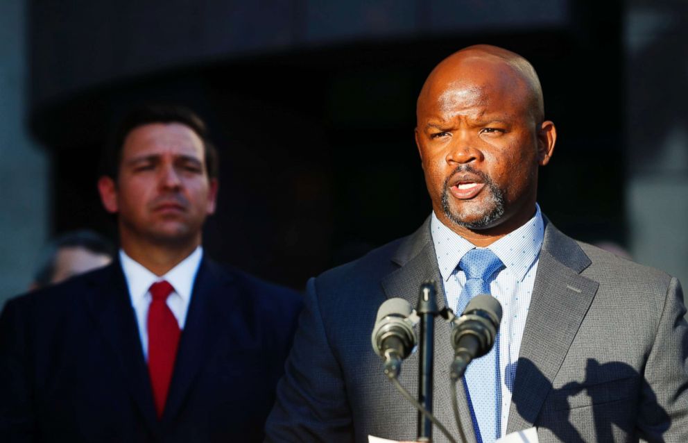 PHOTO: Acting sheriff Gregory Tony, right, speaks at the Broward County Sheriff's Office Fort Lauderdale headquarters, Jan. 11, 2019, in Fort Lauderdale, Fla.