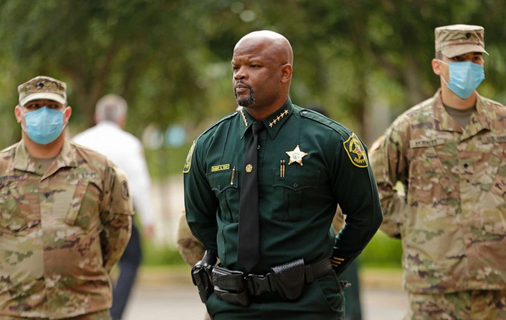 PHOTO: Broward County Sheriff Gregory Tony looks on during a press conference, April 17, 2020, in Fort Lauderdale, Fla.