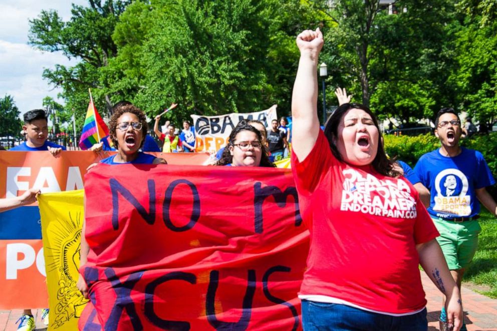 PHOTO: Undated photo of Greisa Martinez Rosas, right, at a rally protesting the deportation of dreamers.