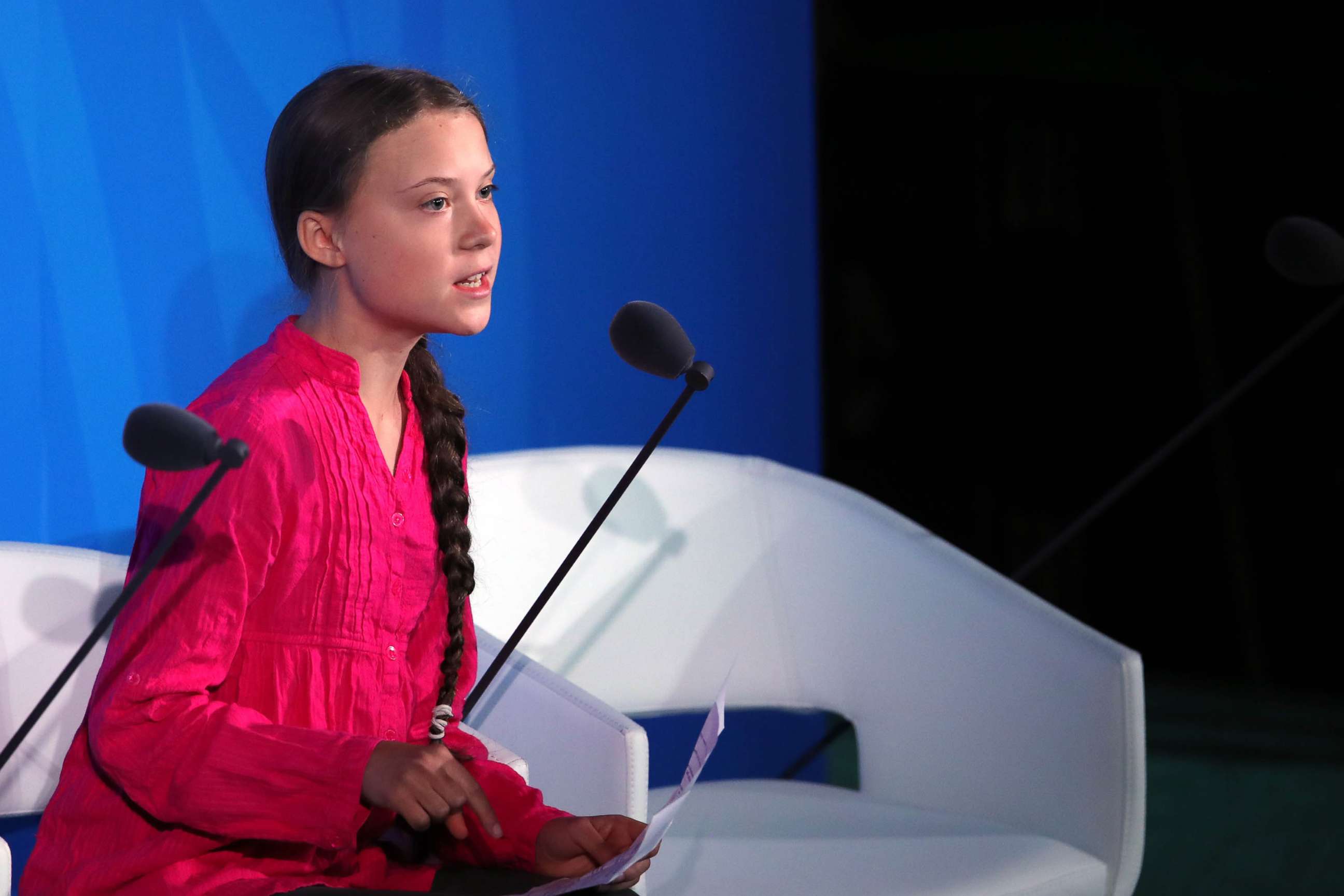 PHOTO: Greta Thunberg speaks at the United Nations where world leaders are holding a summit on climate change, Sept. 23, 2019, in New York.