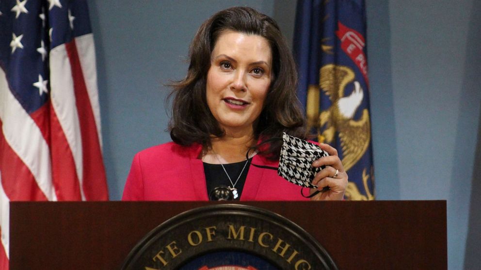 PHOTO: Michigan Gov. Gretchen Whitmer speeks during a news conference in Lansing, Mich., May 21, 2020.