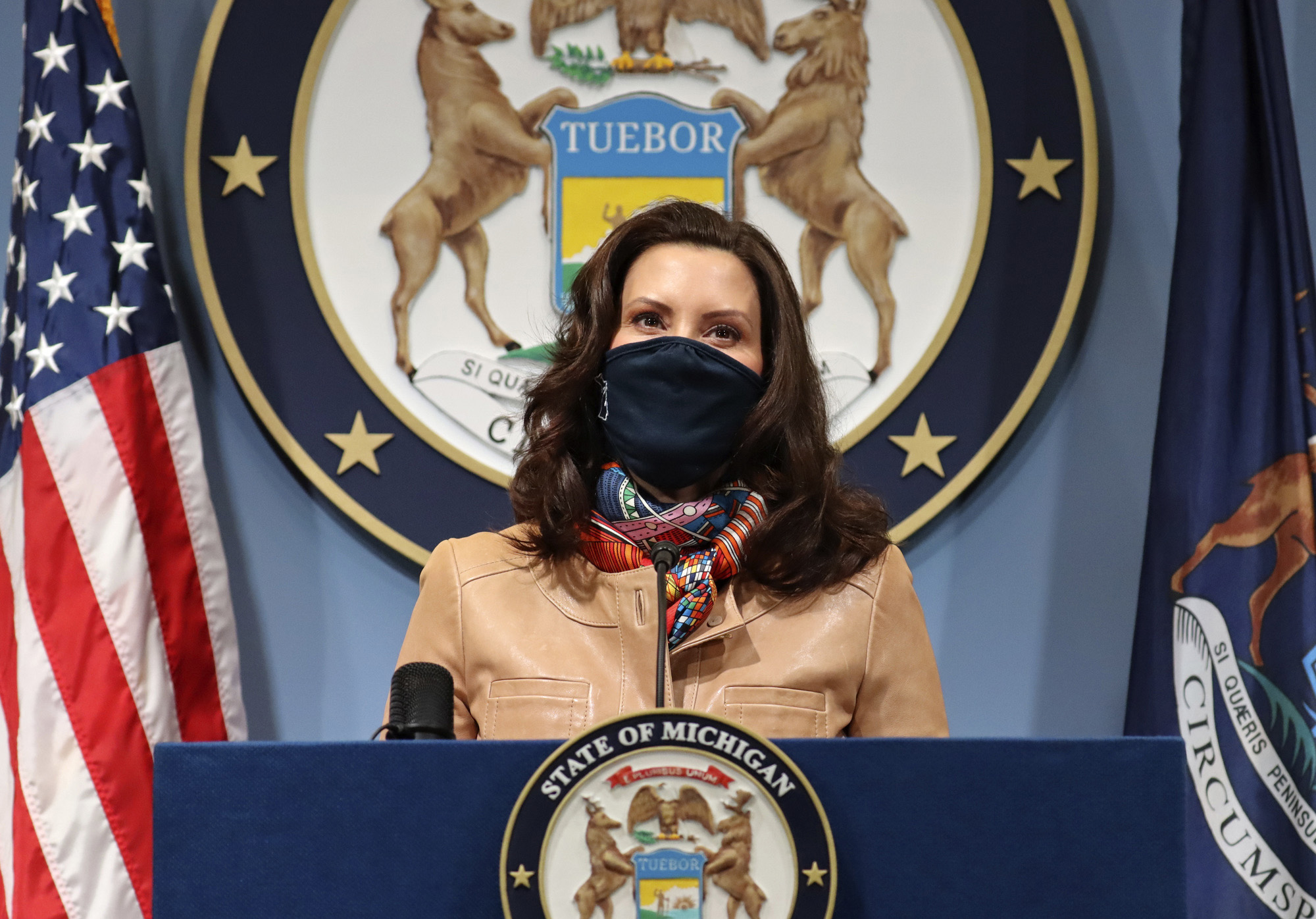 PHOTO: Gov. Gretchen Whitmer addresses the state during a speech in Lansing, Mich. April 9, 2021.